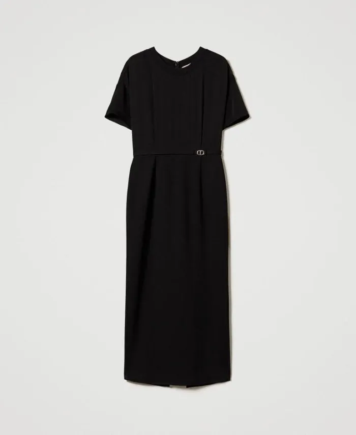 Twinset Elegant Dresses Midi Dress With Oval T Waist Strap Black 8211 Clothing