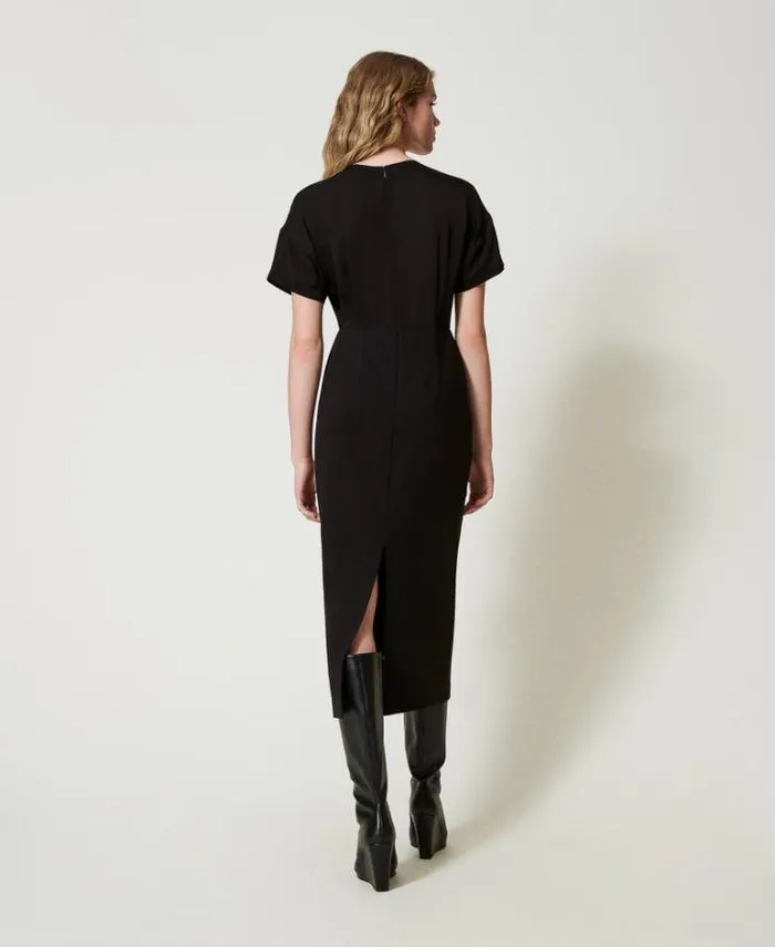 Twinset Elegant Dresses Midi Dress With Oval T Waist Strap Black 8211 Clothing