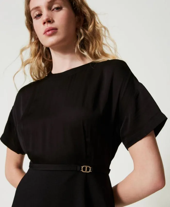 Twinset Elegant Dresses Midi Dress With Oval T Waist Strap Black 8211 Clothing