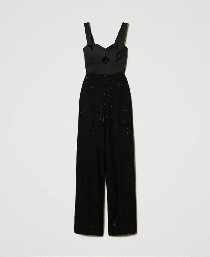 Twinset Elegant Dresses Satin And Cloth Jumpsuit With Sequins Black 8211 Clothing