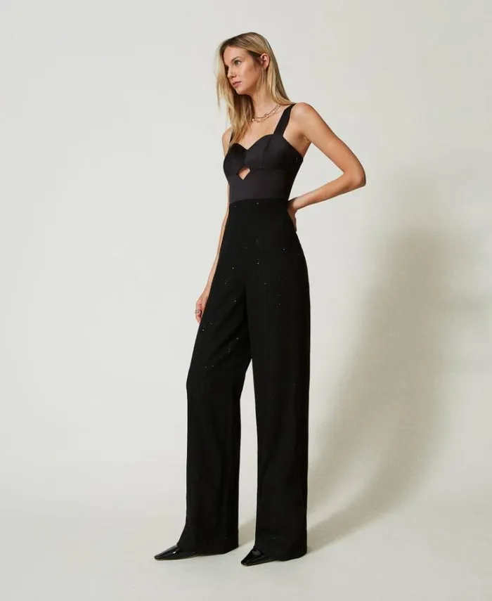 Twinset Elegant Dresses Satin And Cloth Jumpsuit With Sequins Black 8211 Clothing
