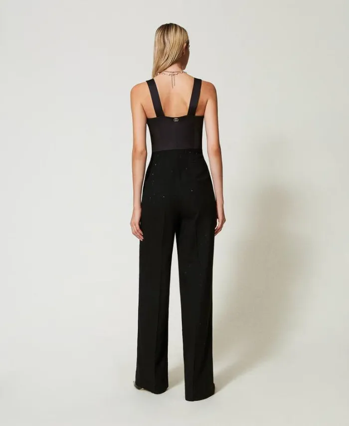 Twinset Elegant Dresses Satin And Cloth Jumpsuit With Sequins Black 8211 Clothing