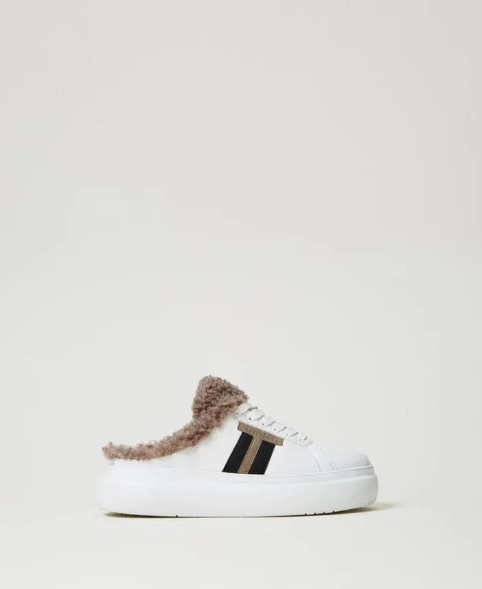 Twinset Flat Shoes Slideon Trainers With Faux Fur White 8211 Shoes