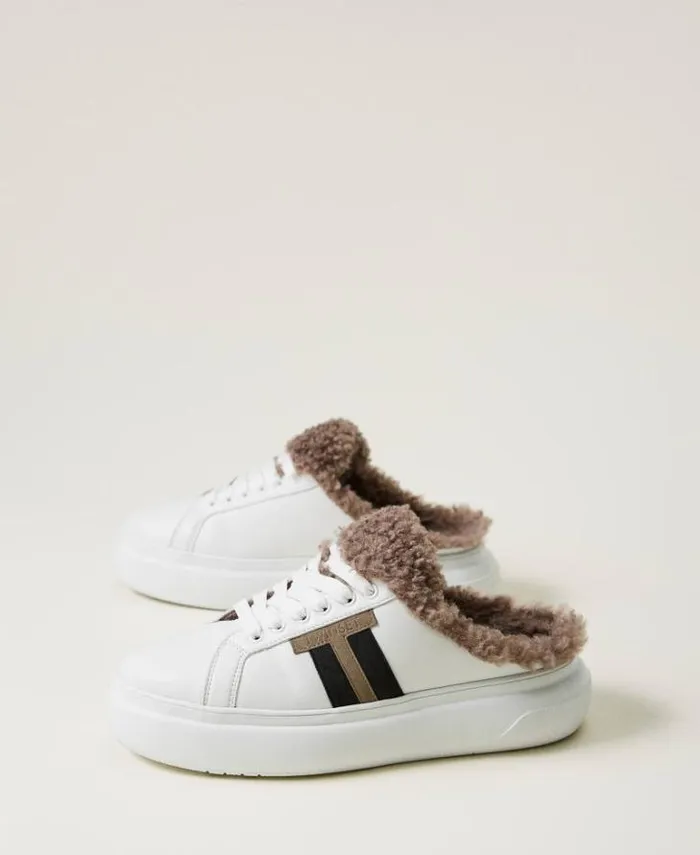 Twinset Flat Shoes Slideon Trainers With Faux Fur White 8211 Shoes
