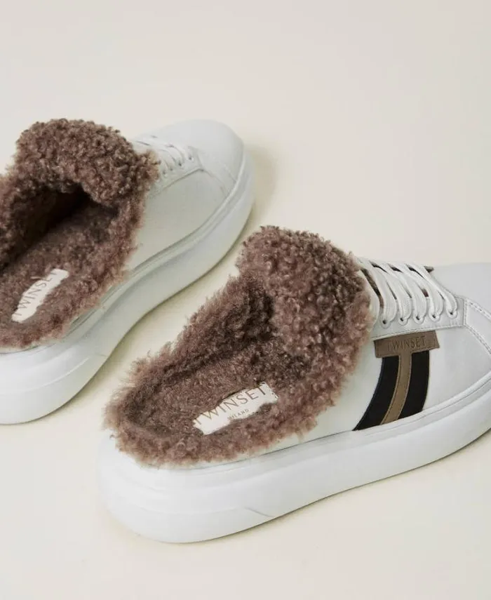 Twinset Flat Shoes Slideon Trainers With Faux Fur White 8211 Shoes