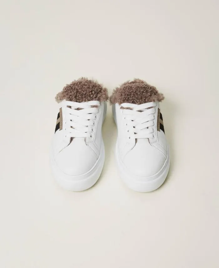 Twinset Flat Shoes Slideon Trainers With Faux Fur White 8211 Shoes