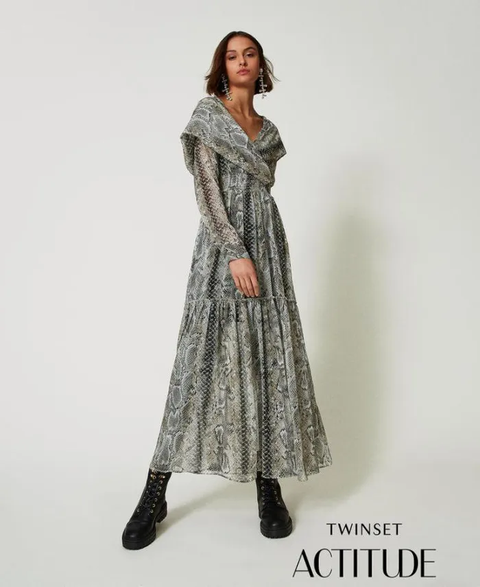 Twinset Formal Dresses Long Creponne Dress With Snake Print Soft Snake Print 8211 Clothing Twinset Formal Dresses Long Creponne Dress With Snake Print Soft Snake Print 8211 Clothing