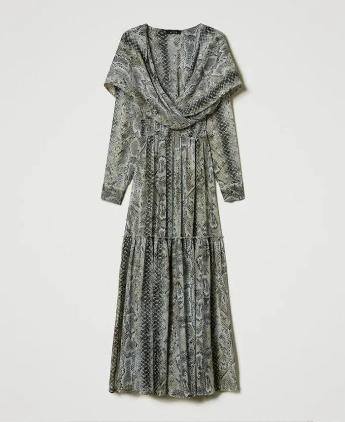 Twinset Formal Dresses Long Creponne Dress With Snake Print Soft Snake Print 8211 Clothing