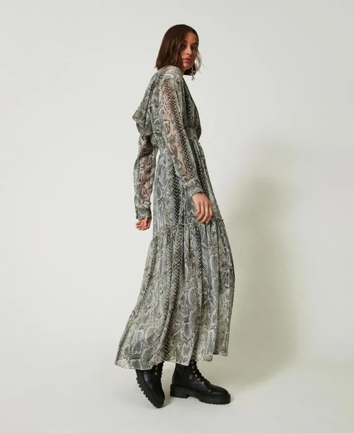 Twinset Formal Dresses Long Creponne Dress With Snake Print Soft Snake Print 8211 Clothing