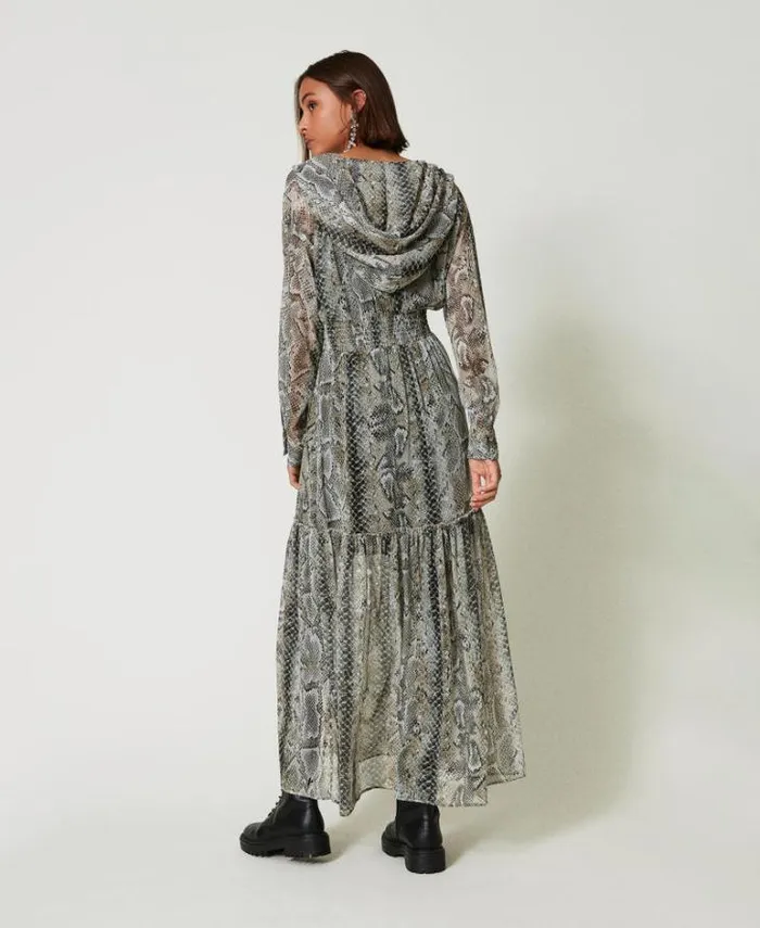 Twinset Formal Dresses Long Creponne Dress With Snake Print Soft Snake Print 8211 Clothing