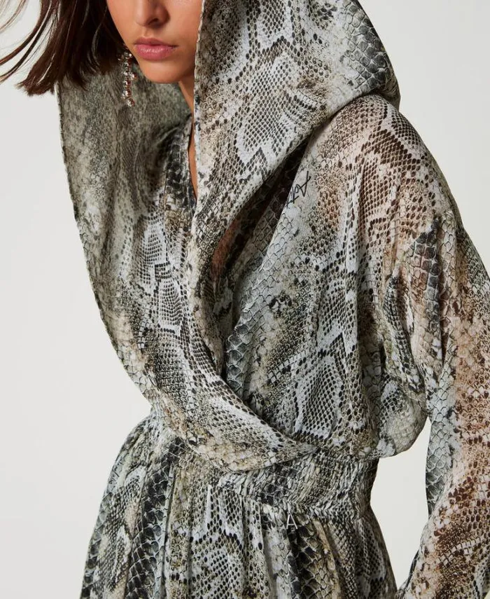 Twinset Formal Dresses Long Creponne Dress With Snake Print Soft Snake Print 8211 Clothing