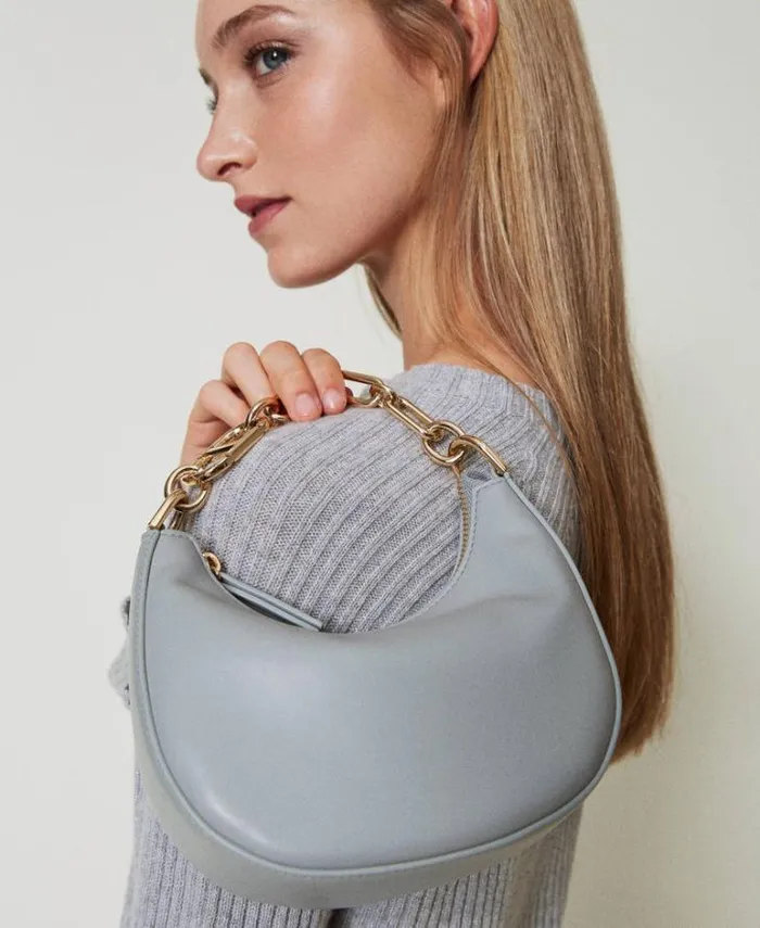 Twinset Hobo Bags Mini Croissant Bag With Oval T Closure Mid Grey 8211 Bags