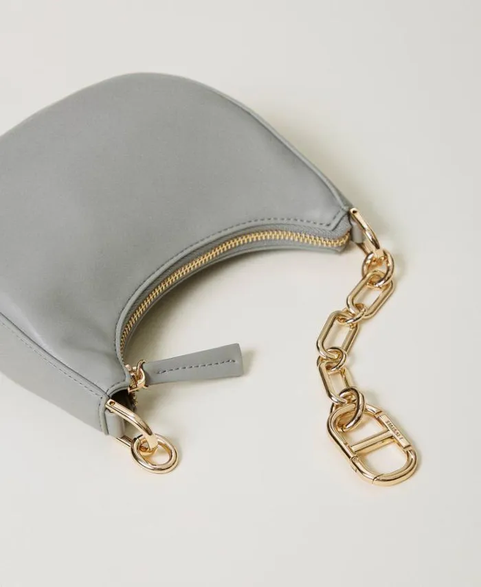 Twinset Hobo Bags Mini Croissant Bag With Oval T Closure Mid Grey 8211 Bags