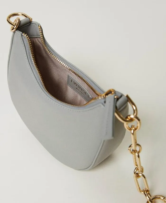 Twinset Hobo Bags Mini Croissant Bag With Oval T Closure Mid Grey 8211 Bags