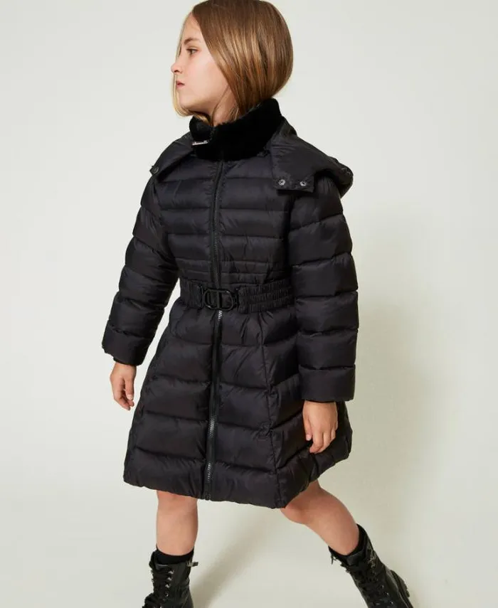Twinset Jackets And Outerwear Quilted Puffer Jacket With Oval T Belt Black 8211 Girl