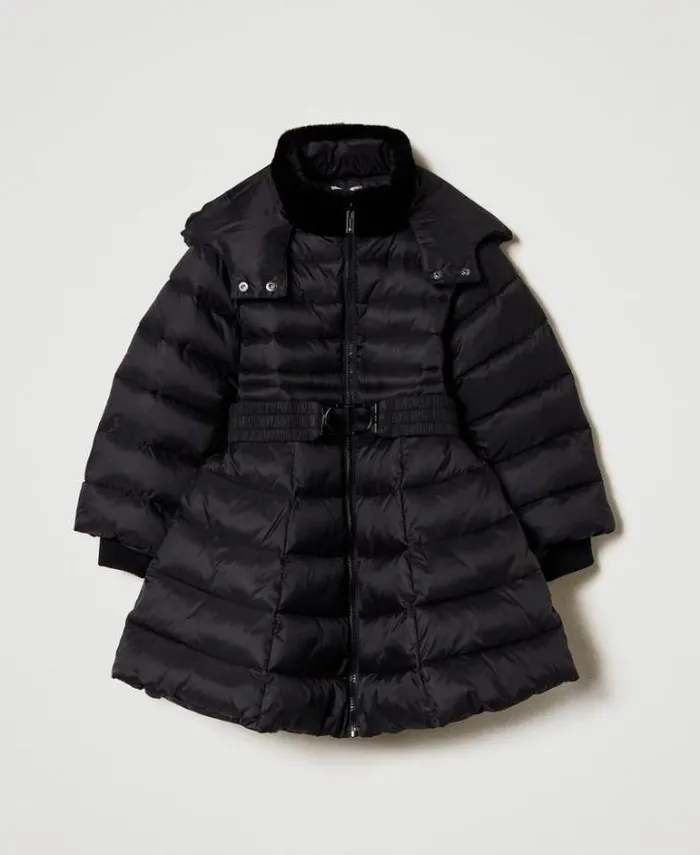 Twinset Jackets And Outerwear Quilted Puffer Jacket With Oval T Belt Black 8211 Girl