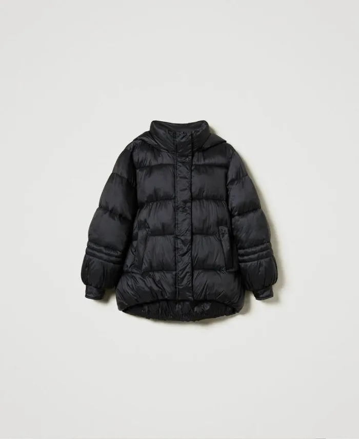 Twinset Jackets And Puffer Jackets Striped Jacquard Nylon Puffer Jacket Black 8211 Clothing