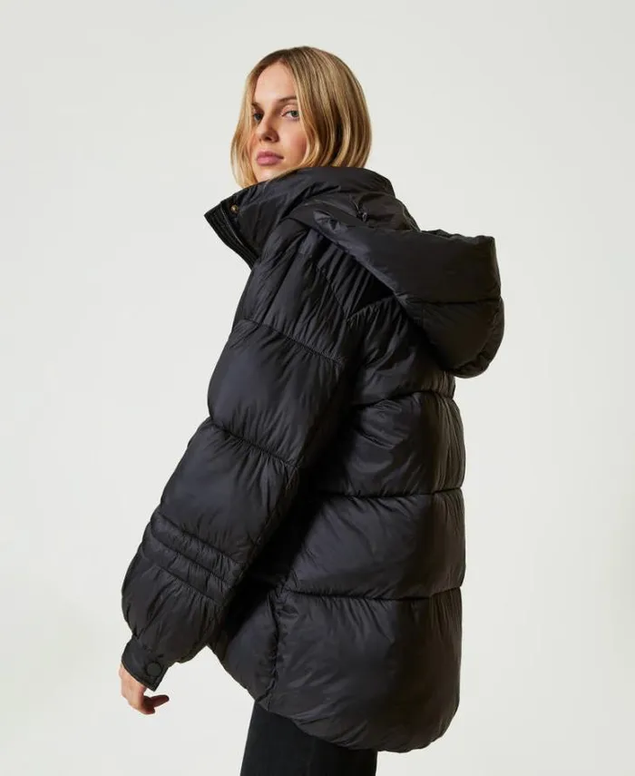 Twinset Jackets And Puffer Jackets Striped Jacquard Nylon Puffer Jacket Black 8211 Clothing