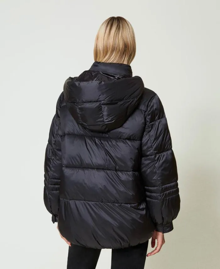 Twinset Jackets And Puffer Jackets Striped Jacquard Nylon Puffer Jacket Black 8211 Clothing