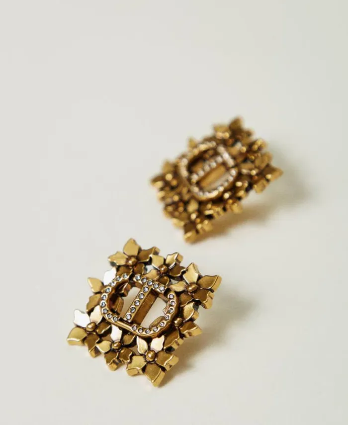 Twinset Jewellery Floral Oval T Earrings Light Brass 8211 Accessories