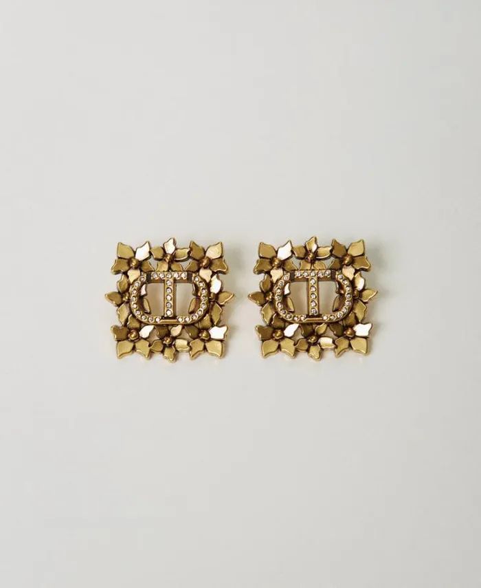 Twinset Jewellery Floral Oval T Earrings Light Brass 8211 Accessories