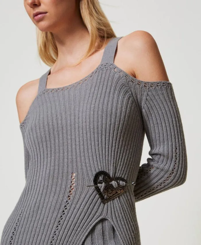 Twinset Jewellery Heartshaped Brooch With Flower Gunmetal Grey 8211 Accessories