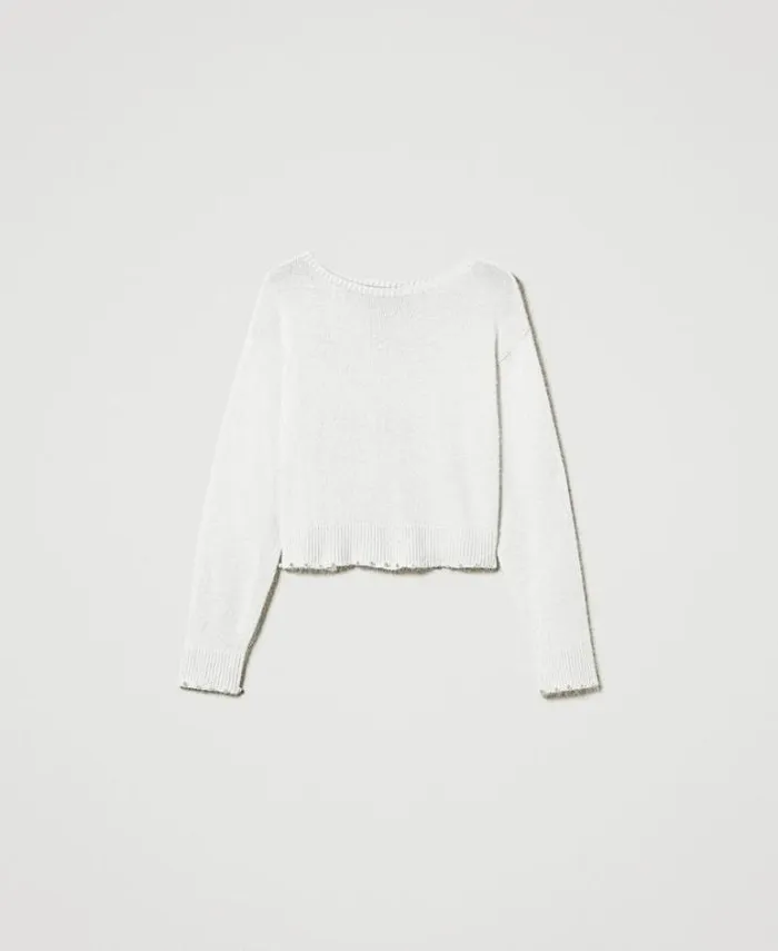 Twinset Jumpers And Cardigans Angora Blend Cropped Jumper With Pearls White Snow 8211 Clothing