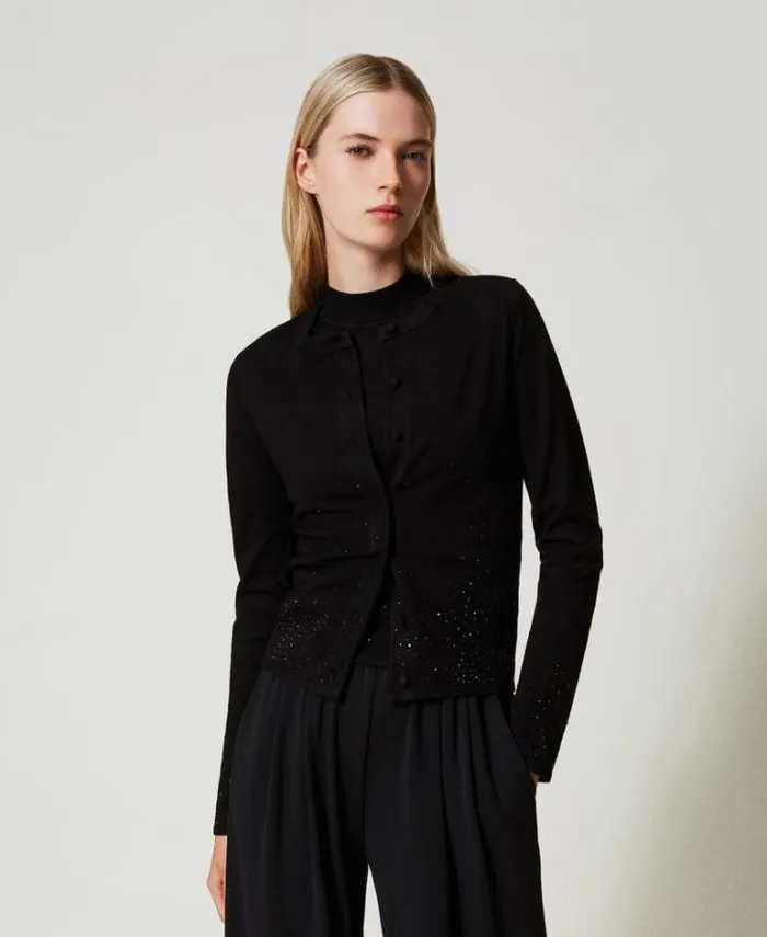 Twinset Jumpers And Cardigans Cardigan With Fadeout Rhinestones Black 8211 Clothing