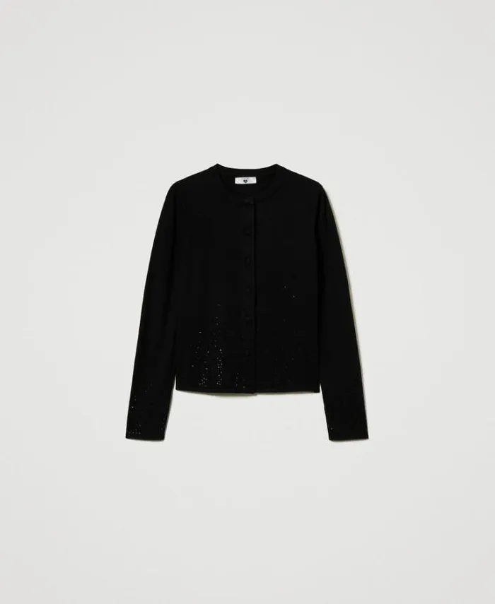 Twinset Jumpers And Cardigans Cardigan With Fadeout Rhinestones Black 8211 Clothing