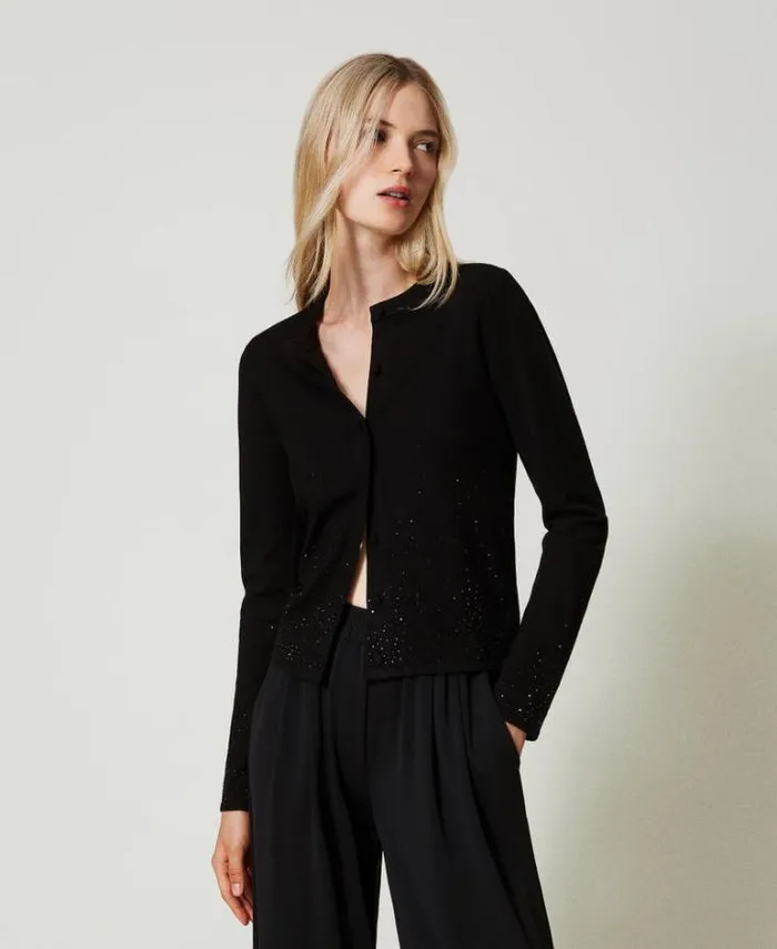 Twinset Jumpers And Cardigans Cardigan With Fadeout Rhinestones Black 8211 Clothing