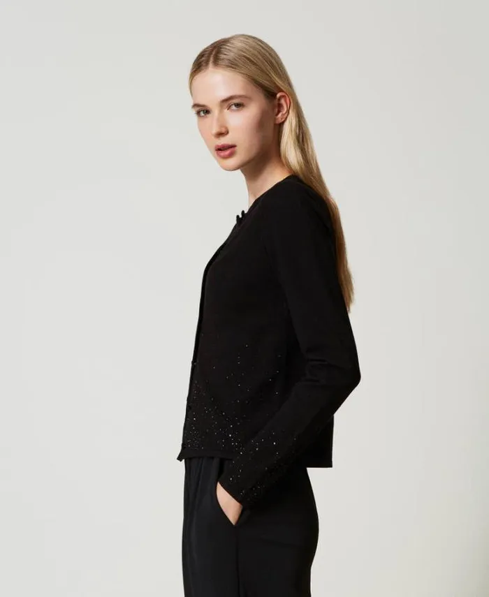 Twinset Jumpers And Cardigans Cardigan With Fadeout Rhinestones Black 8211 Clothing