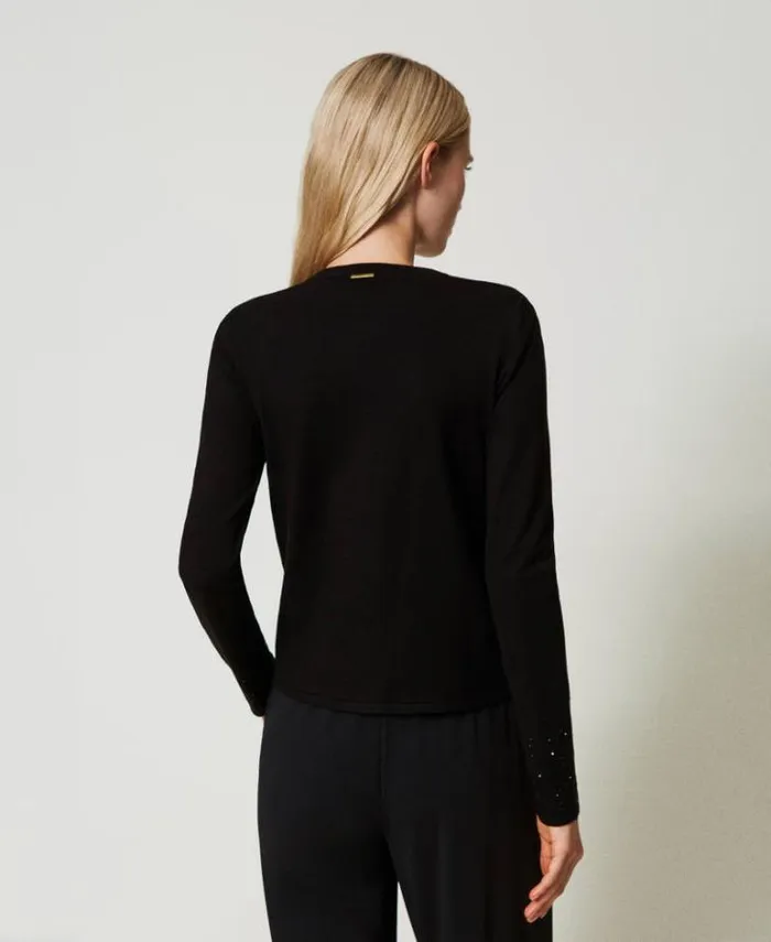 Twinset Jumpers And Cardigans Cardigan With Fadeout Rhinestones Black 8211 Clothing