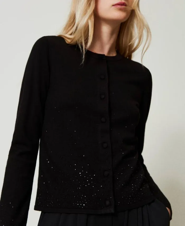 Twinset Jumpers And Cardigans Cardigan With Fadeout Rhinestones Black 8211 Clothing