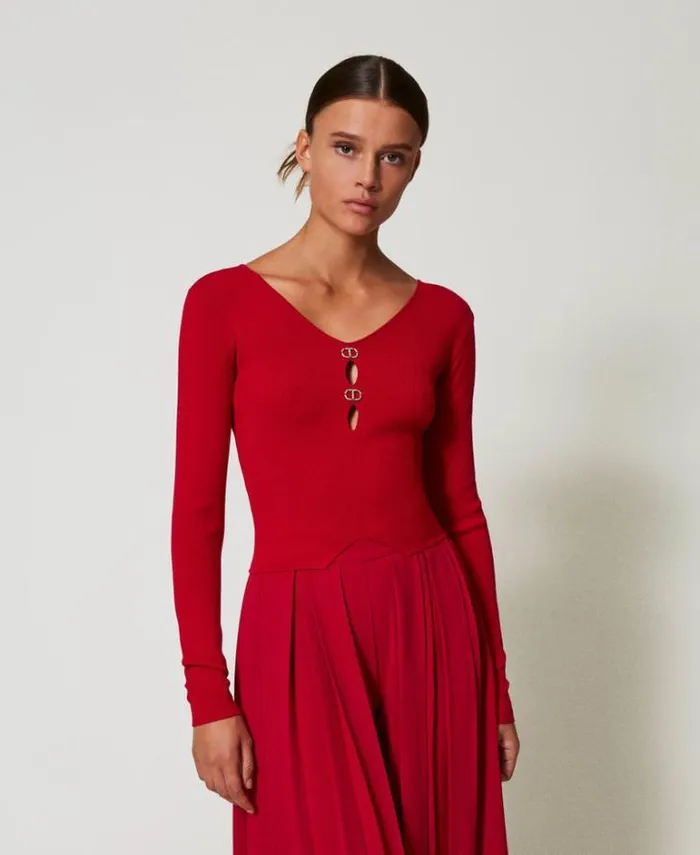 Twinset Jumpers And Cardigans Dualuse Jumper With Oval T Venetian Red 8211 Clothing