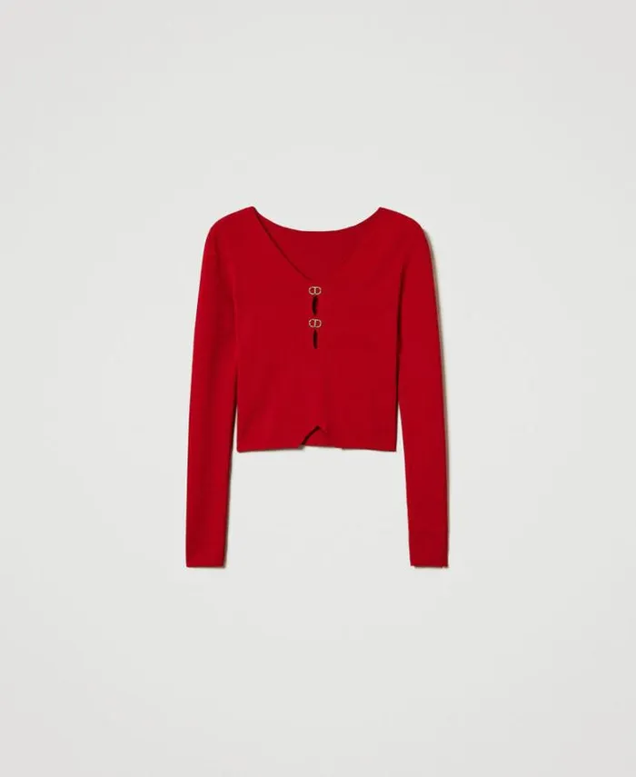 Twinset Jumpers And Cardigans Dualuse Jumper With Oval T Venetian Red 8211 Clothing