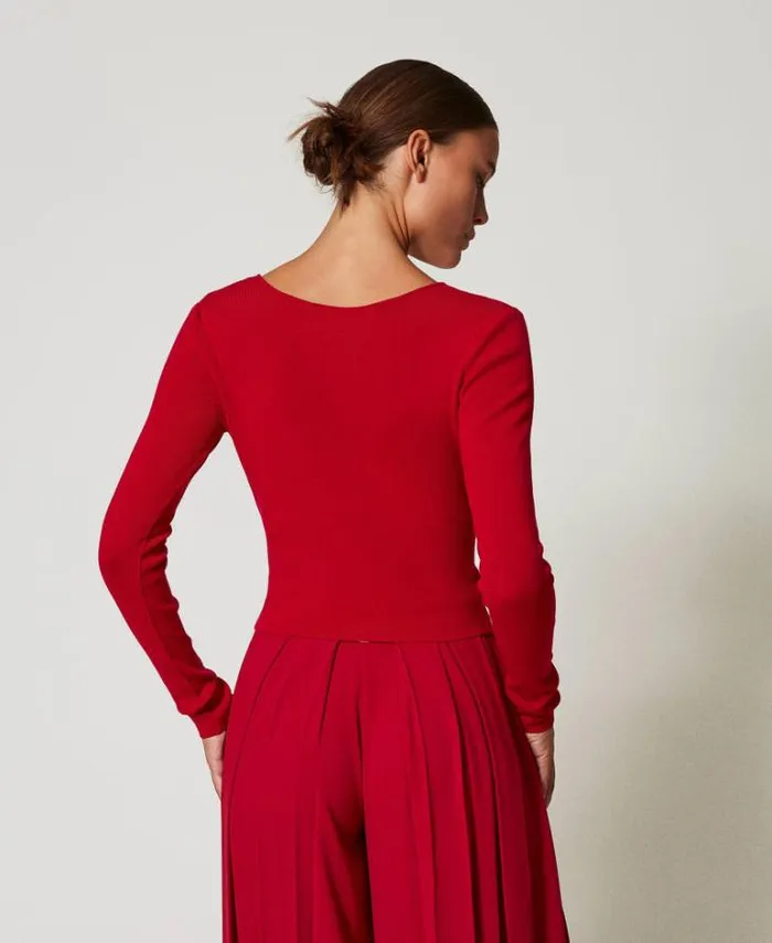Twinset Jumpers And Cardigans Dualuse Jumper With Oval T Venetian Red 8211 Clothing