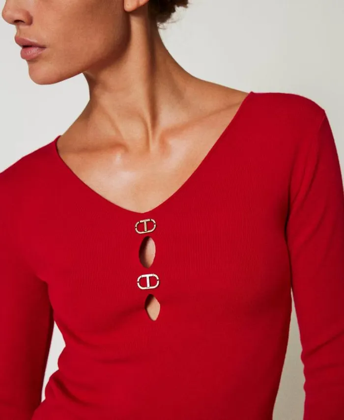 Twinset Jumpers And Cardigans Dualuse Jumper With Oval T Venetian Red 8211 Clothing