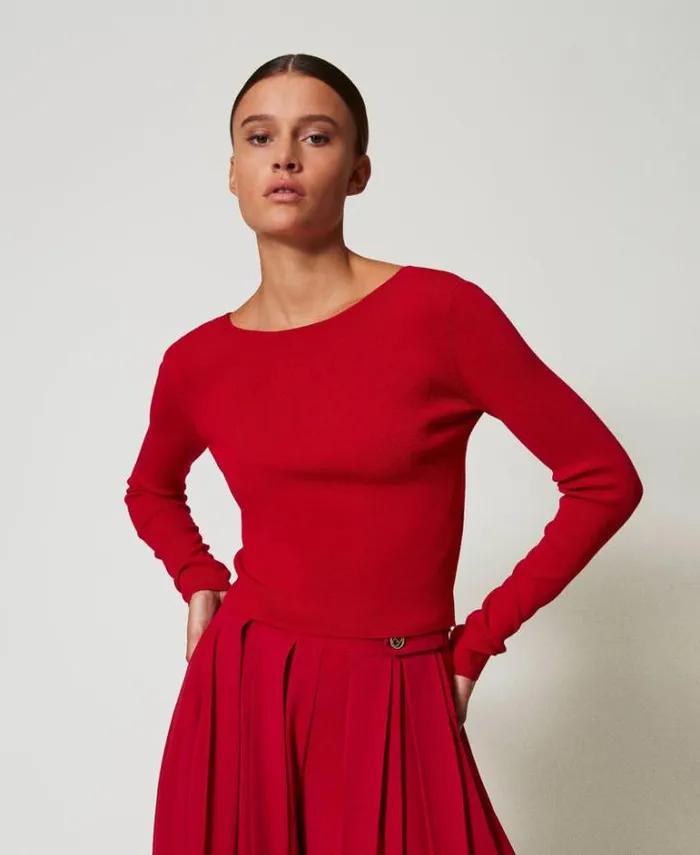 Twinset Jumpers And Cardigans Dualuse Jumper With Oval T Venetian Red 8211 Clothing