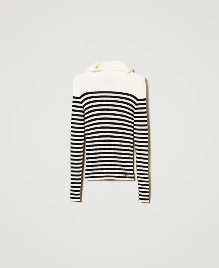 Twinset Jumpers And Cardigans Fitted Striped Jumper Twotone Black Snow White 8211 Clothing