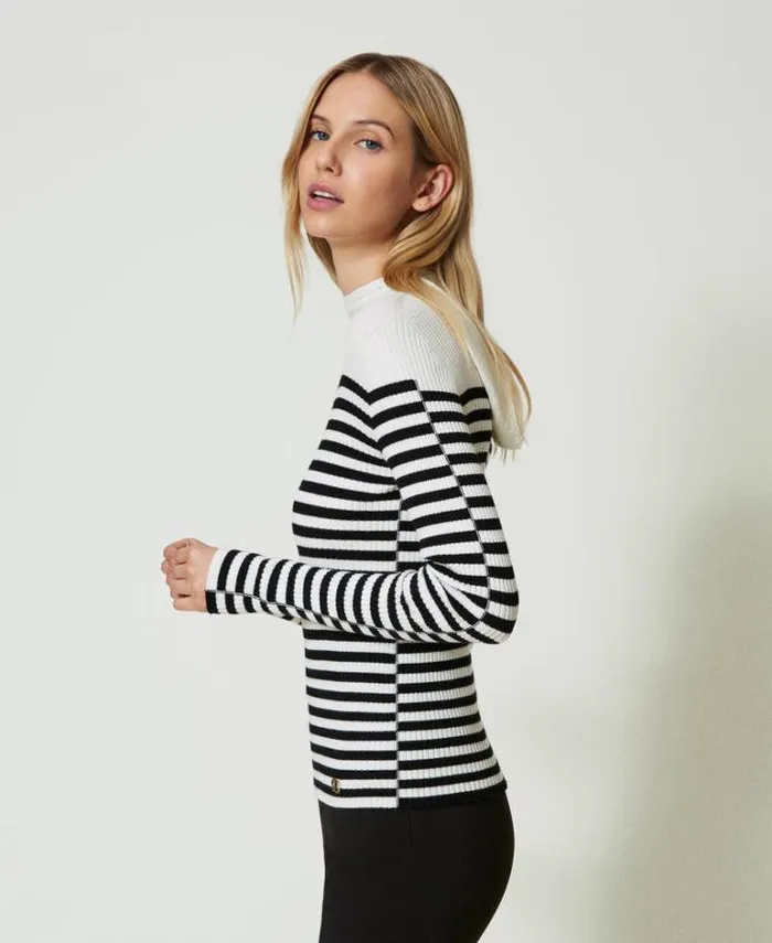 Twinset Jumpers And Cardigans Fitted Striped Jumper Twotone Black Snow White 8211 Clothing