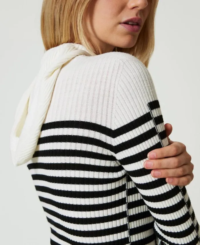 Twinset Jumpers And Cardigans Fitted Striped Jumper Twotone Black Snow White 8211 Clothing