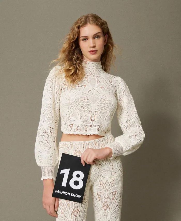 Twinset Jumpers And Cardigans Floral Crochet Boxy Jumper White Snow 8211 Clothing