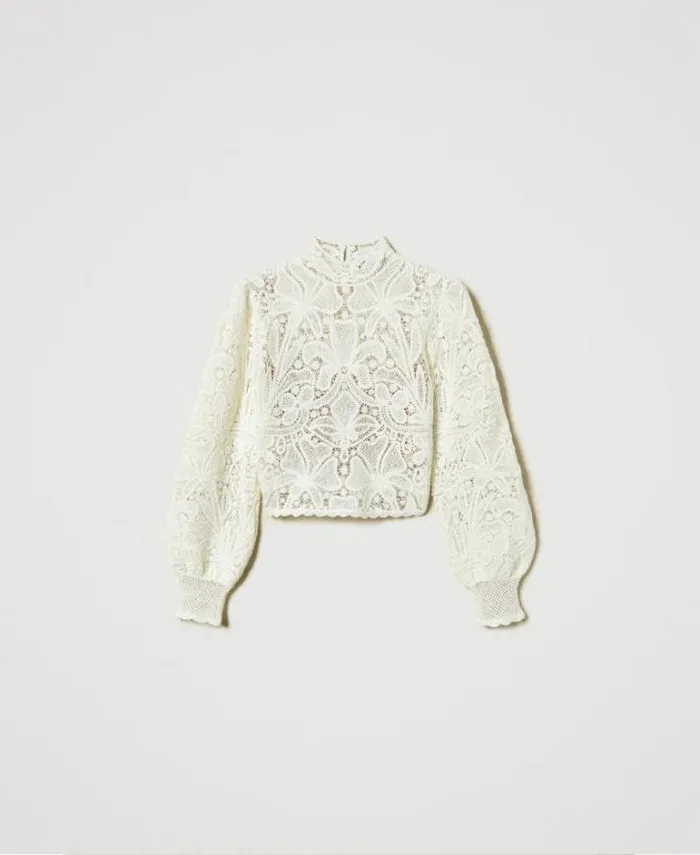 Twinset Jumpers And Cardigans Floral Crochet Boxy Jumper White Snow 8211 Clothing
