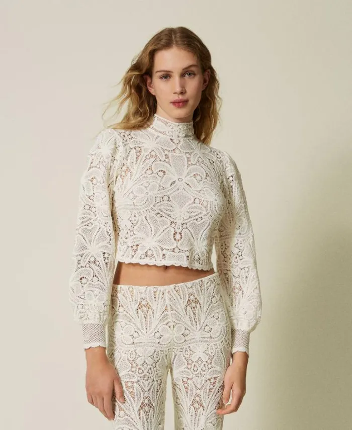 Twinset Jumpers And Cardigans Floral Crochet Boxy Jumper White Snow 8211 Clothing