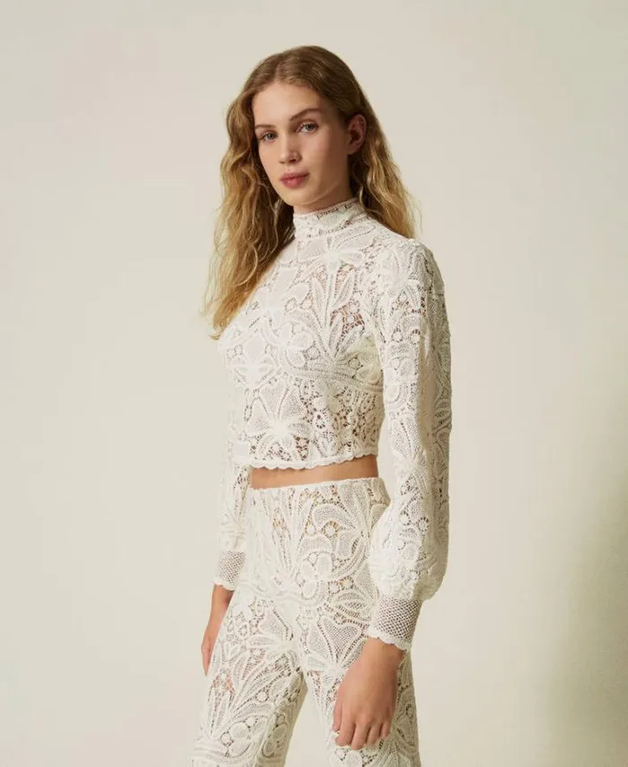 Twinset Jumpers And Cardigans Floral Crochet Boxy Jumper White Snow 8211 Clothing