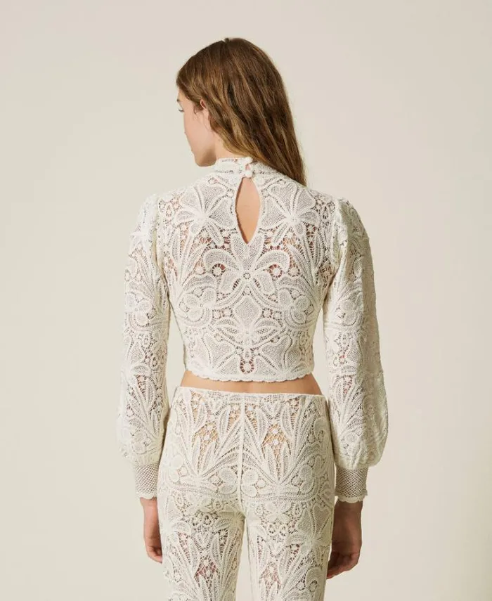 Twinset Jumpers And Cardigans Floral Crochet Boxy Jumper White Snow 8211 Clothing