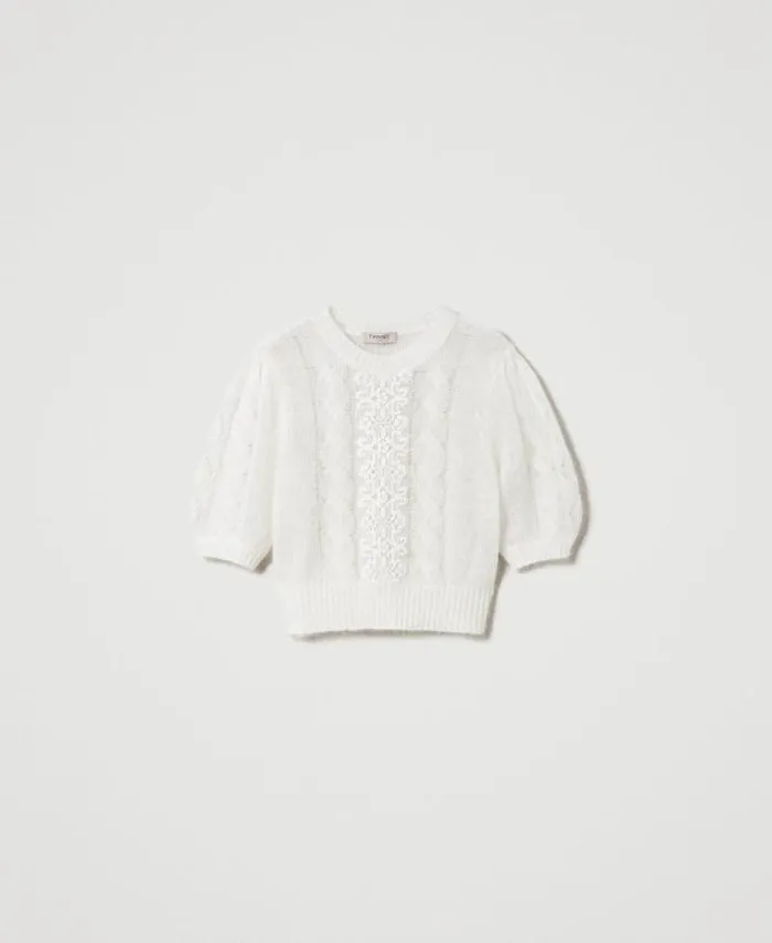 Twinset Jumpers And Cardigans Mohair And Wool Jumper With Lace White Snow 8211 Clothing