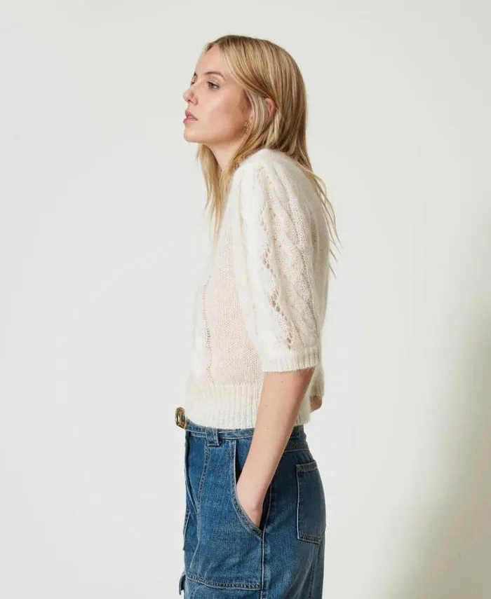 Twinset Jumpers And Cardigans Mohair And Wool Jumper With Lace White Snow 8211 Clothing