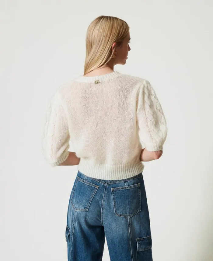 Twinset Jumpers And Cardigans Mohair And Wool Jumper With Lace White Snow 8211 Clothing