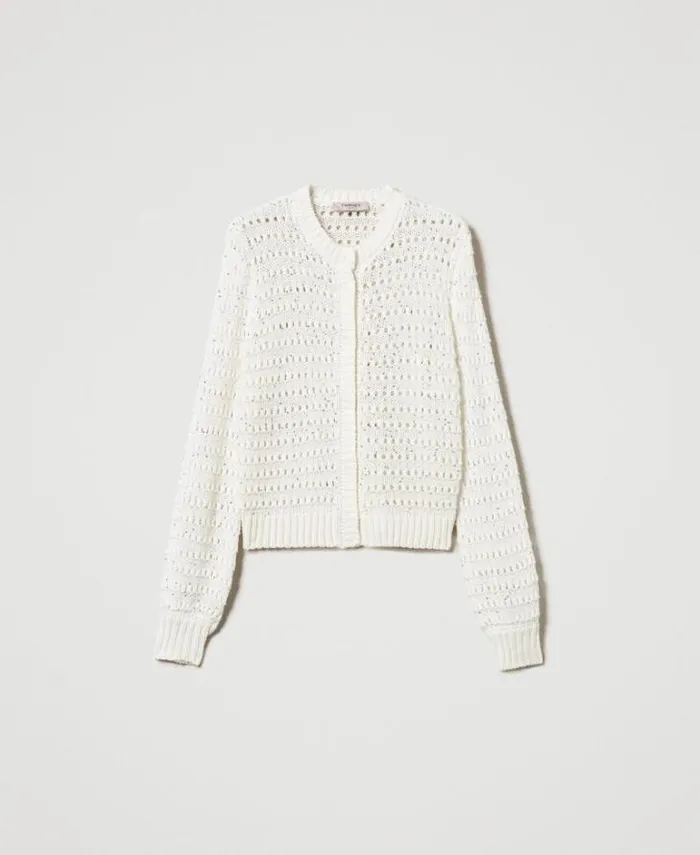 Twinset Jumpers And Cardigans Openwork Cardigan With Sequins White Snow 8211 Clothing